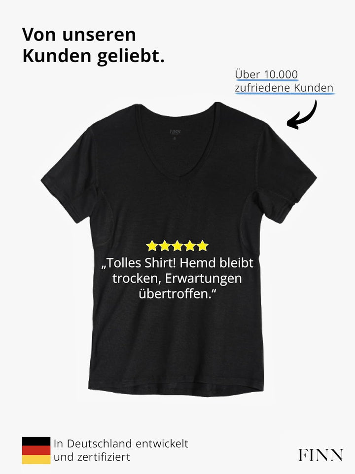 FINN Anti-Schweiss Shirt Herren mit V-Ausschnitt und integrierten Achselpads gegen Starkes Schwitzen
