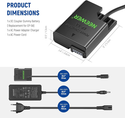 Neewer EP 5A AC Netzteil Adapter und DC Koppler Dummy Akkuladegerätset Ersetzt den EN EL14 Akku, kom