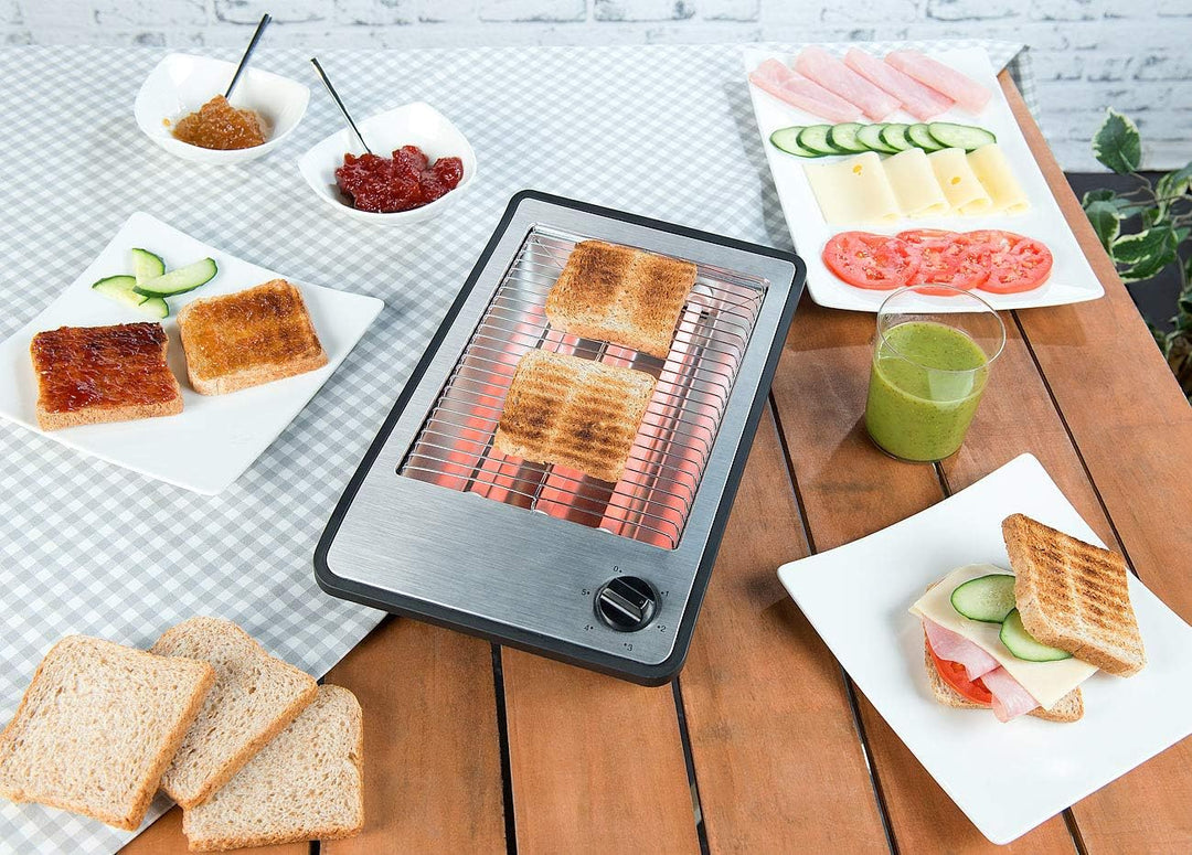 Rosenstein & Söhne Toaster: Flachtoaster für bis zu 4 Brötchen, 3 Heizelemente, Timer, 600 Watt (Tis