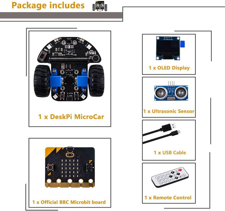 GeeekPi DeskPi MicroCar Microbit Mini Cutebot Kit Suitable for BBC Micro:bit V2,DIY Programmable Rob