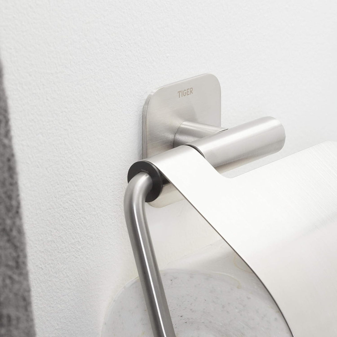 Tiger Colar Toilettenpapierhalter, Edelstahl gebürstet, mit integrierter Klebefolie zur Montage ohne