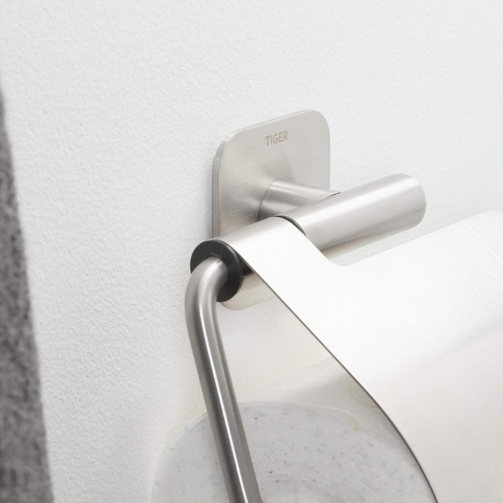 Tiger Colar Toilettenpapierhalter, Edelstahl gebürstet, mit integrierter Klebefolie zur Montage ohne
