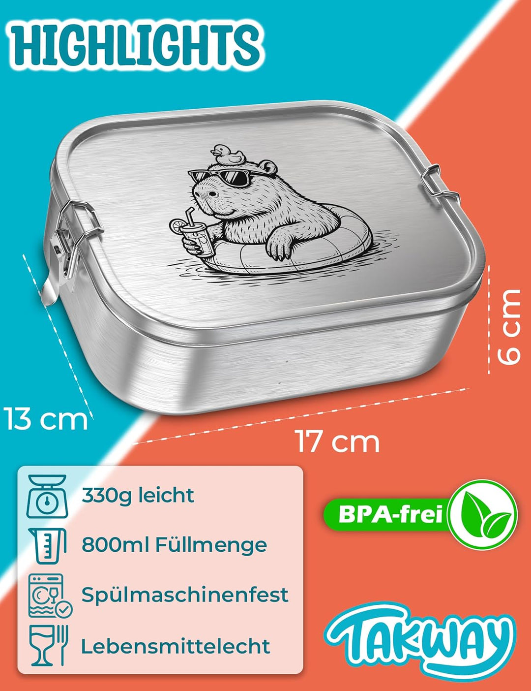 Edelstahl Brotdose mit Fächern 800ml – Auslaufsichere Lunchbox für Kinder & Erwachsene, Bento Box mi