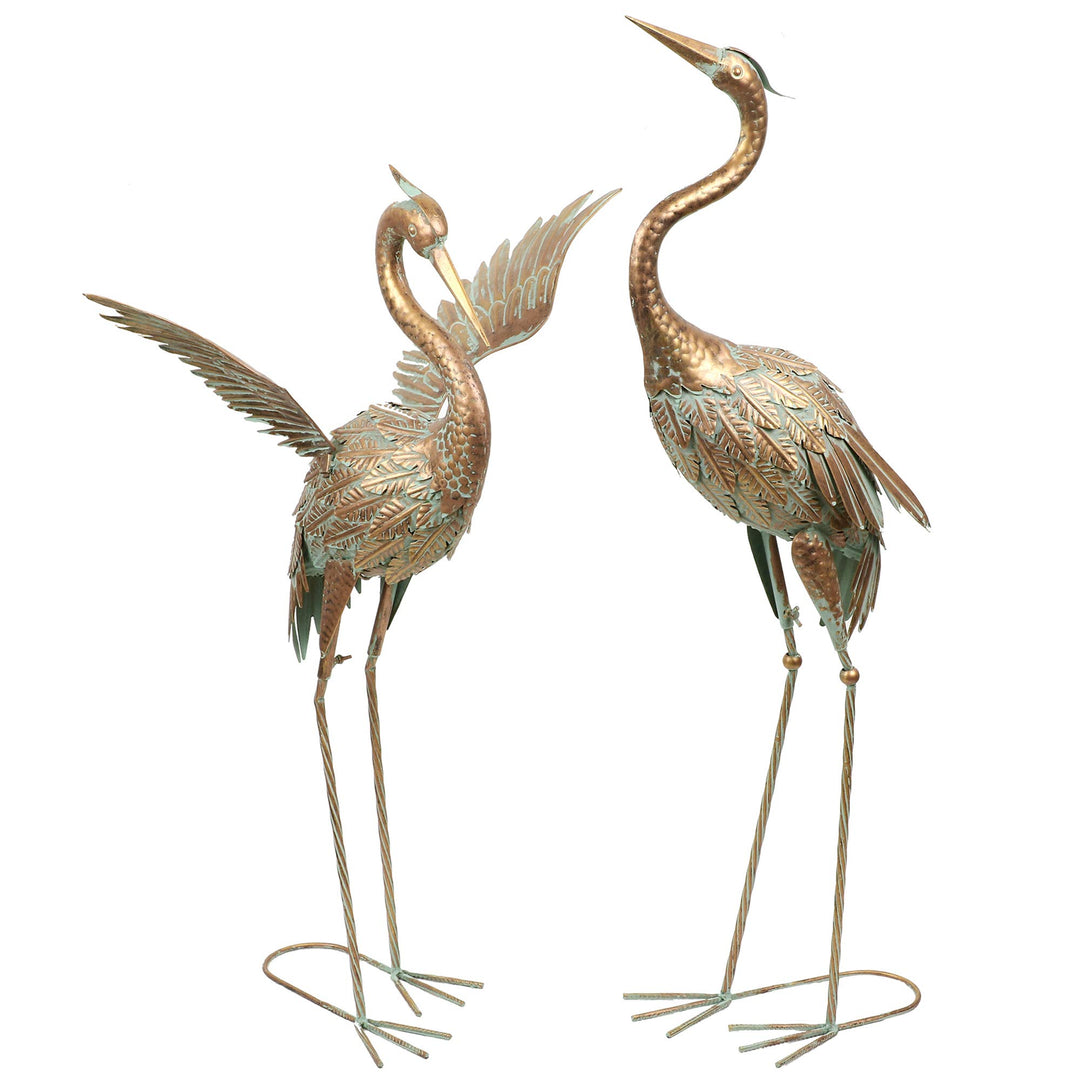 TERESA'S COLLECTIONS Metallvögel Kraniche Gartenfiguren für Teich 2er Set 99/ 85cm grosse Vogel Kran