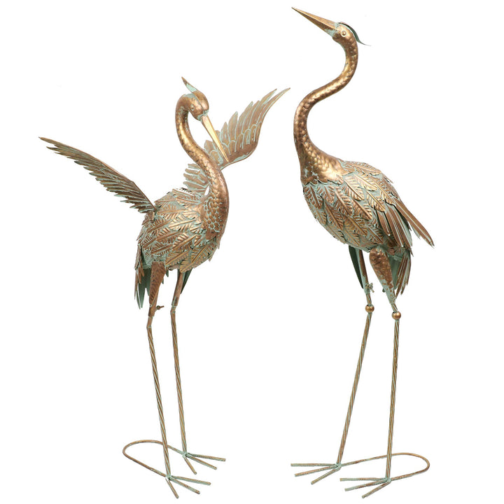 TERESA'S COLLECTIONS Metallvögel Kraniche Gartenfiguren für Teich 2er Set 99/ 85cm grosse Vogel Kran