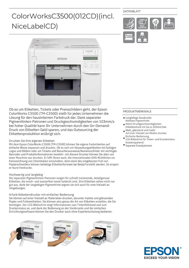 Epson C31CD54012CD "TM C3500" Tintenstrahl Farbe Etikettendrucker, 1