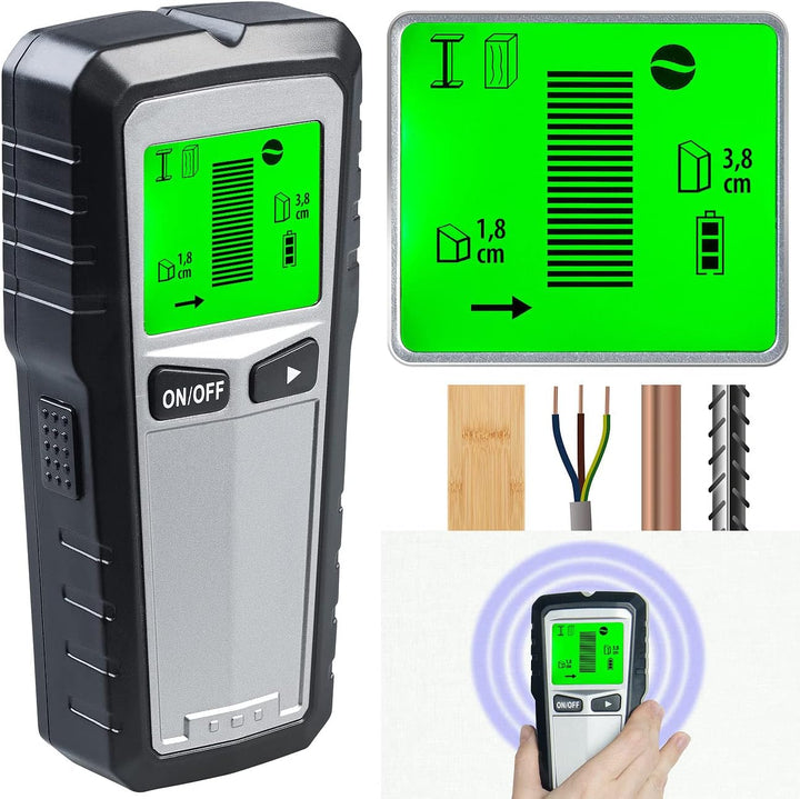 AGT Leitungsfinder: 5in1-Multi-Detektor mit LCD-Display für Metall, Stromleitungen & Holz (Kabelfind