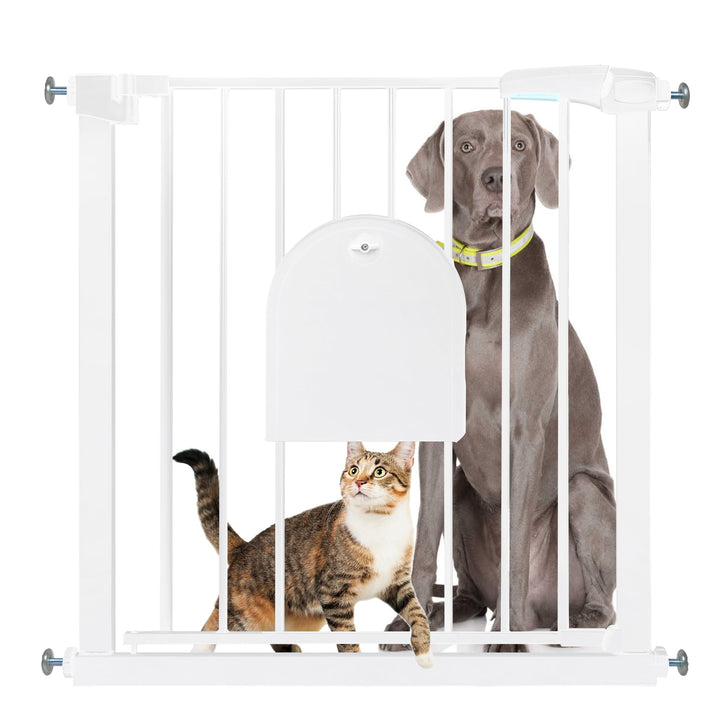 SUBTLETY Türschutzgitter mit Katzenklappe Auto Schliessen Treppenschutzgitter Ohne Bohren Hundegitte