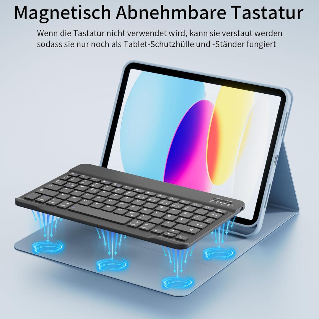 Hülle mit Tastatur für iPad A16 11 Generation 2025/10 Generation 2022 (11/10.9 Zoll), QWERTZ Layout,
