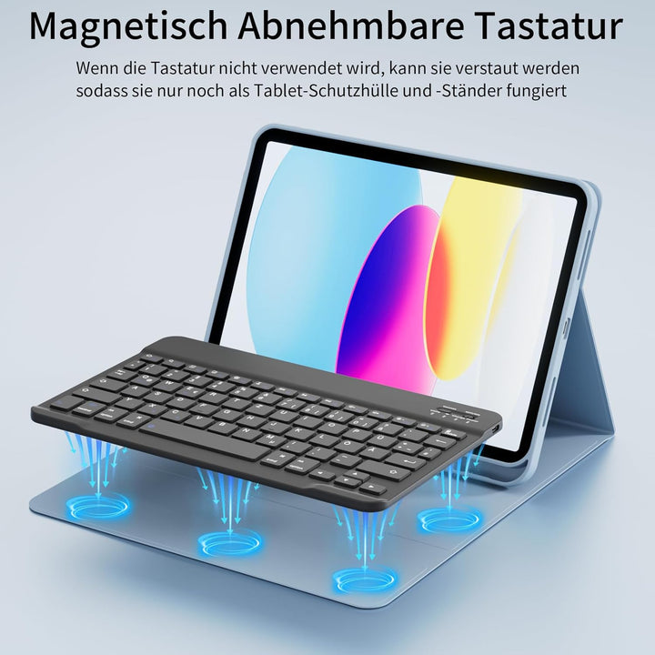 Hülle mit Tastatur für iPad A16 11 Generation 2025/10 Generation 2022 (11/10.9 Zoll), QWERTZ Layout,