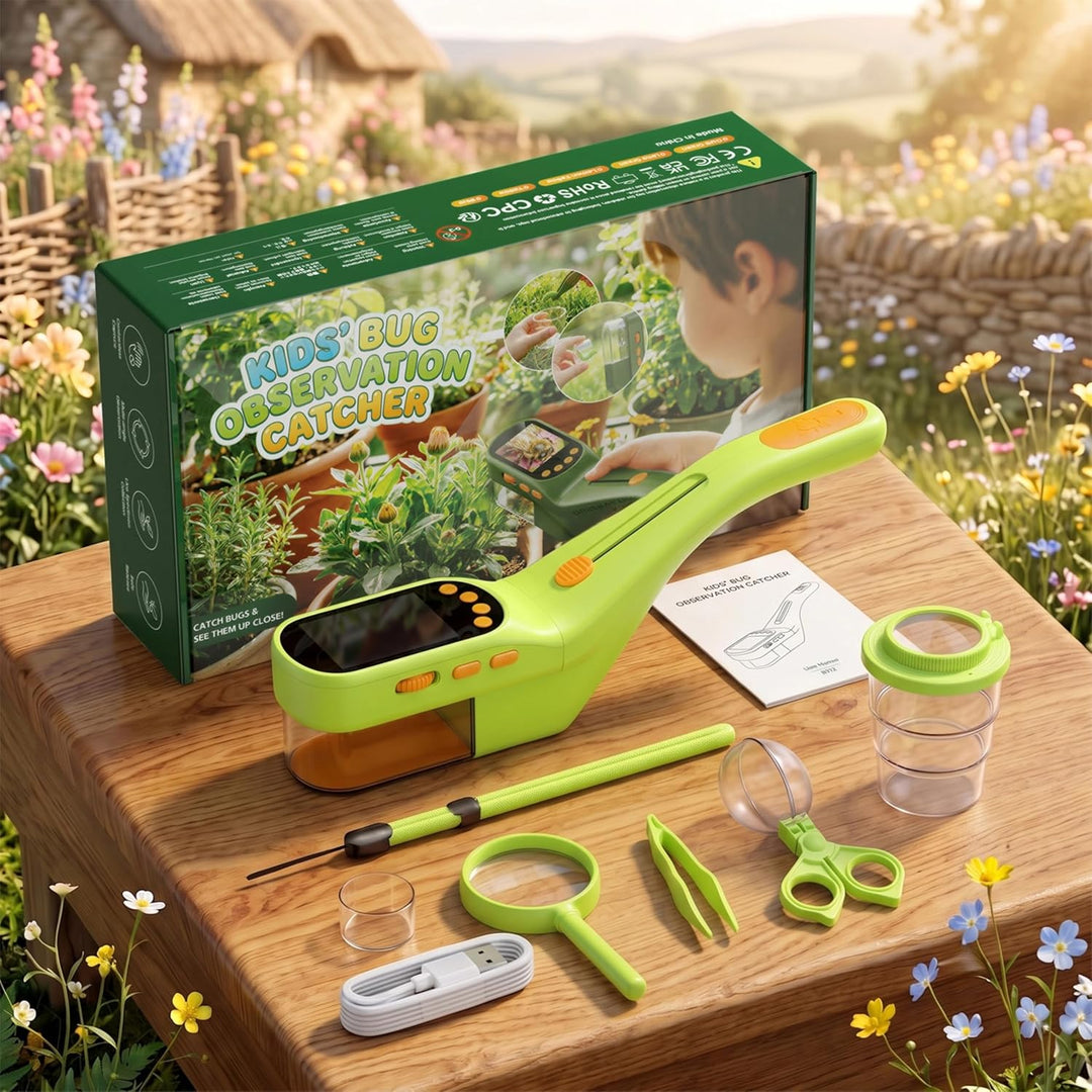 Insektenfänger Kinder, Mikroskop 500X IPS 2,4" 1080P STEM Spielzeug Verde Hierba Insektenfänger Kind