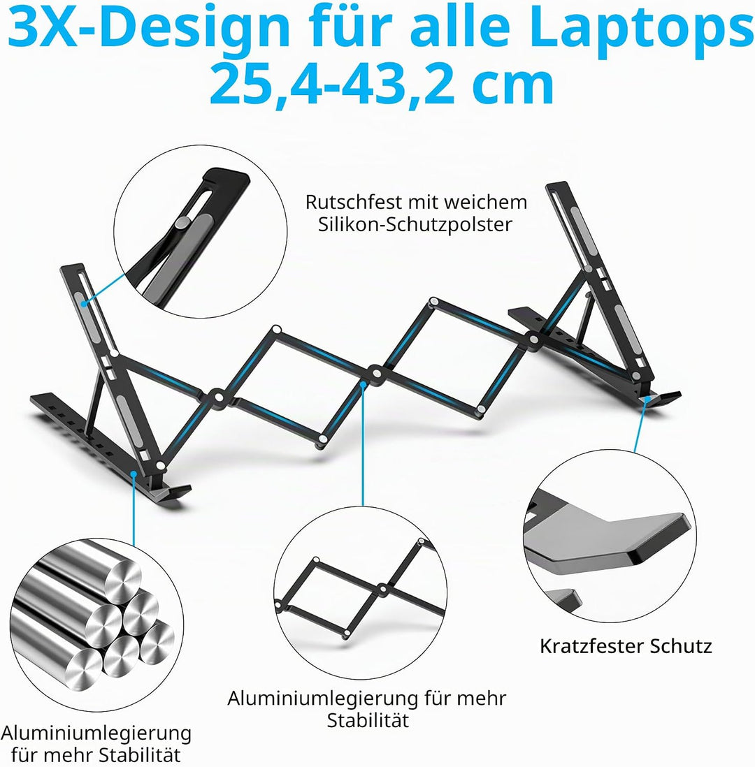 Laptop ständer aus Aluminium,Faltbarer,belüfteter Halter,laptopständer höhenverstellbar,Ergonomisch