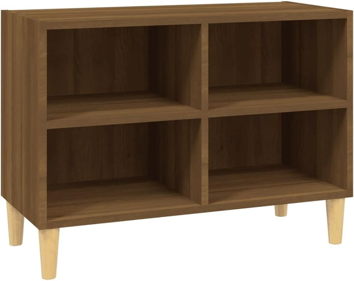 homiuse TV-Schrank mit Massivholz-Beinen Braun Eiche-Optik 69,5x30x50cm TV Board Hochglanz Fernsehsc
