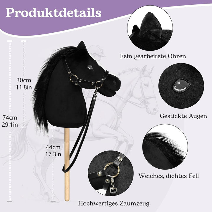 Bludrfnly Hobby Horse - Steckenpferd für Kinder mit Zaumzeug, Abnehmbarer Stab, Stockpferd für Hobby