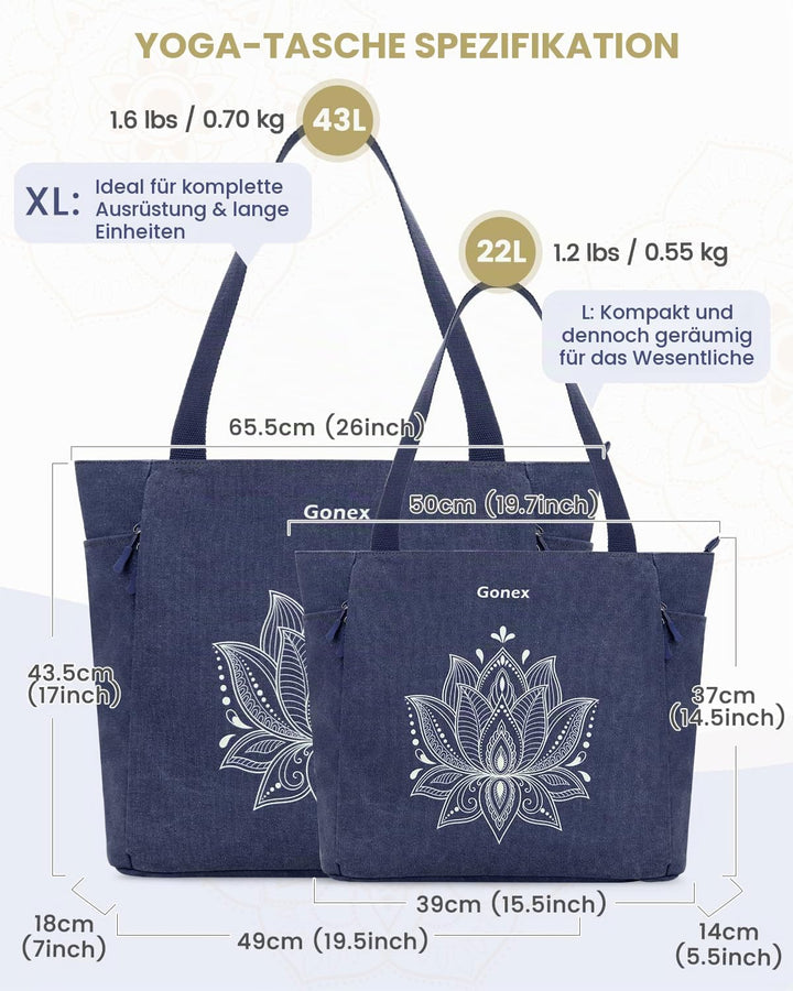 Gonex Yogatasche, Grosse Pilates Tragetasche mit Mehreren Taschen für Damen Herren, Robuste Canvas T