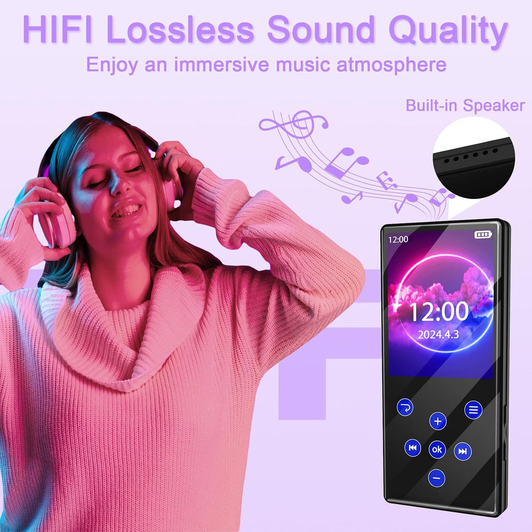 128GB MP3 Player mit Bluetooth MP3-Player mit Eingebauter HD Lautsprecher 450mAh Akku HiFi Sound Fun