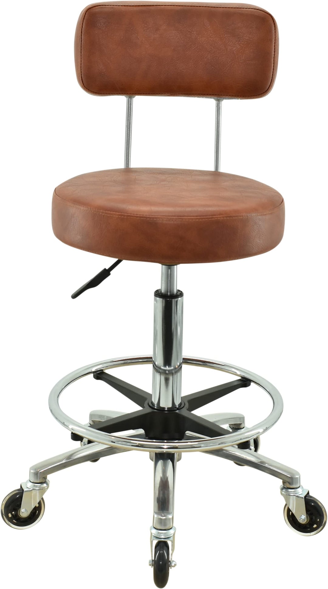 VAKON SALON - Premium Rollhocker in Hellbraun mit Lehne und Fussring - Höhenverstellbar 55-75 cm - R