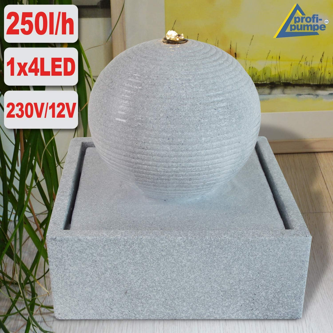 AMUR Gartenbrunnen Brunnen Zierbrunnen Zimmerbrunnen Brunnen MODERN lichtgrau mit LED-Licht 230V Was