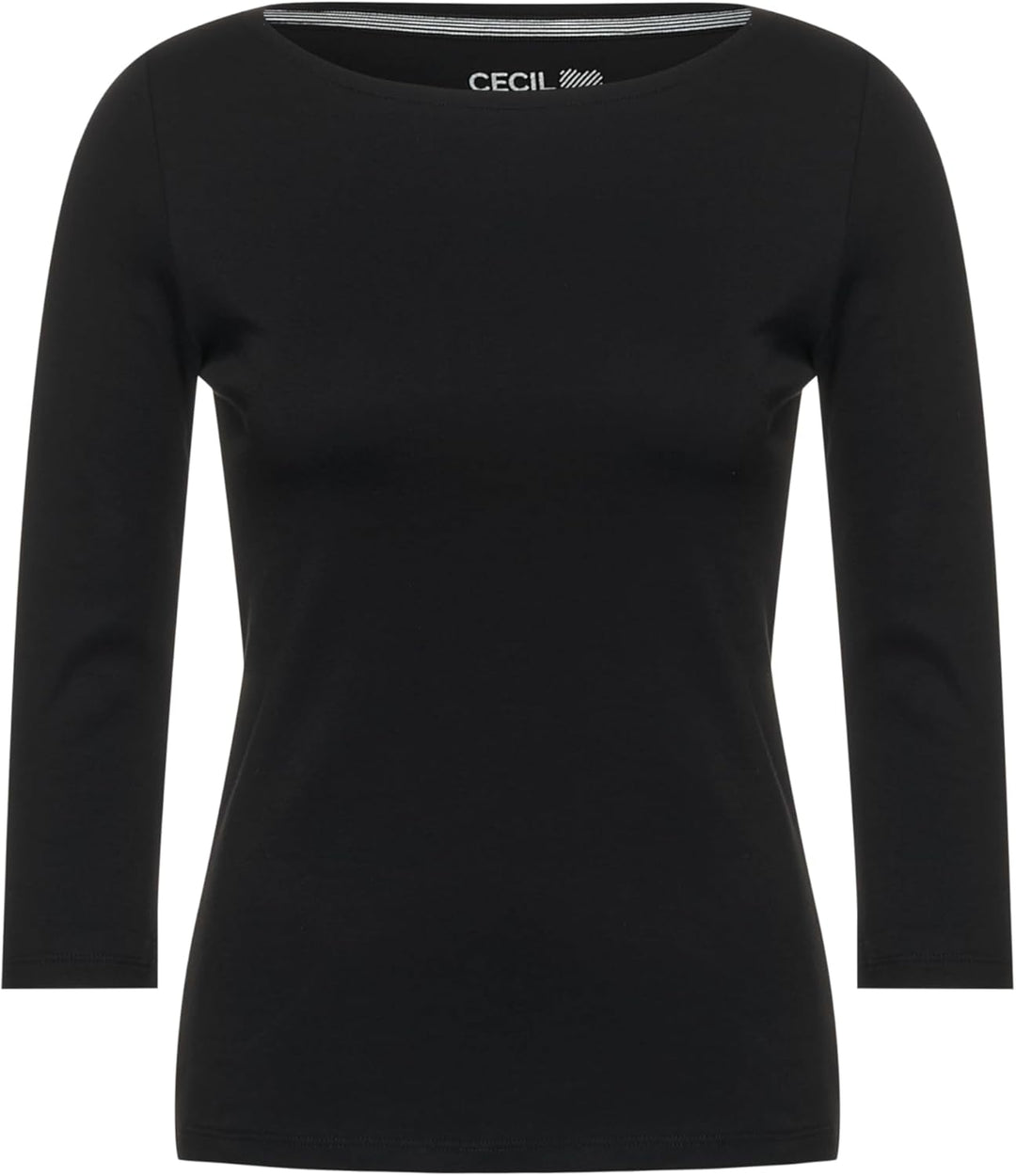Cecil Women's Basic Cotton Shirt, Boat Neckline XS Schwarz_old Version, XS Schwarz_old Version