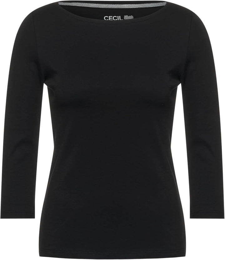 Cecil Women's Basic Cotton Shirt, Boat Neckline XS Schwarz_old Version, XS Schwarz_old Version