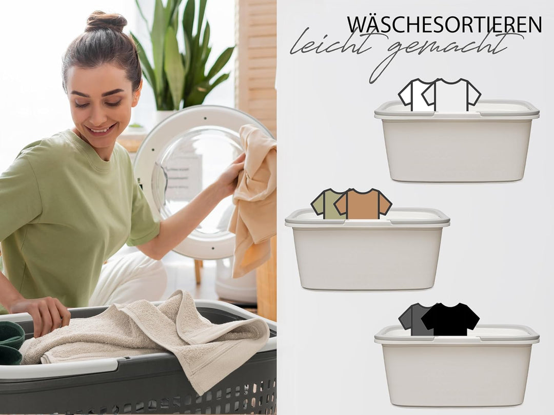Hausfelder Wäschewanne, 4er Set, 58x37x25cm, Weiss | Wäschewanne mit Henkel 4er Set, stapelbar Wäsch