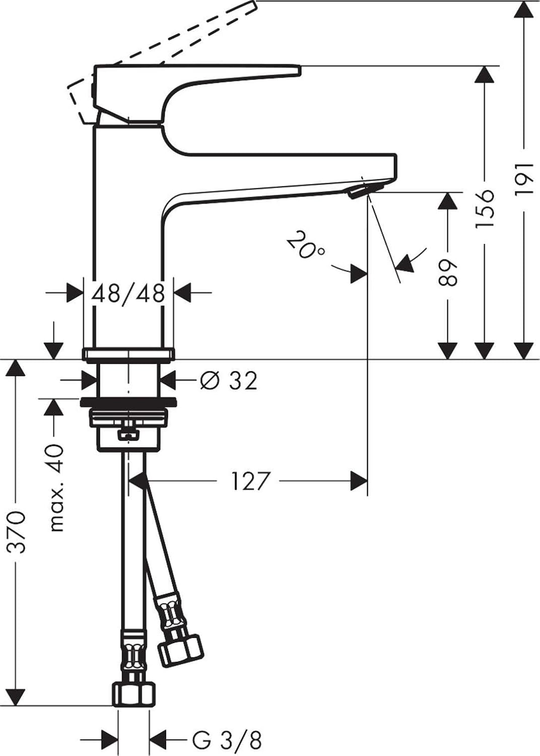 hansgrohe Metropol Einhebel-Waschtischmischer 100 mit Hebelgriff für Handwaschbecken mit Push-Open A
