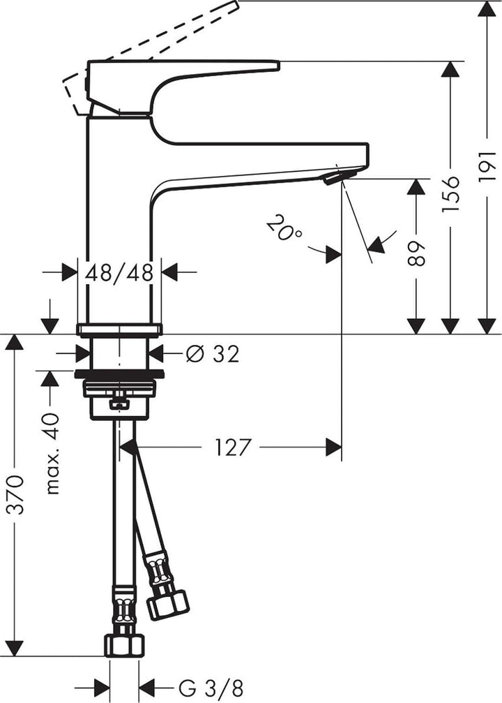 hansgrohe Metropol Einhebel-Waschtischmischer 100 mit Hebelgriff für Handwaschbecken mit Push-Open A