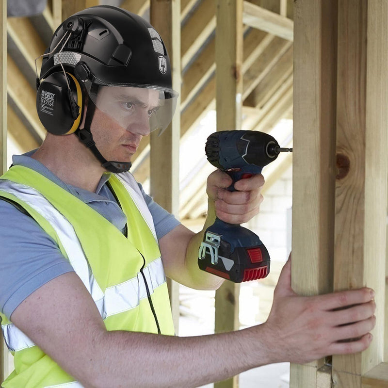GREEN DEVIL Schutzhelm Arbeitshelm mit klarem Visier und Gehörschutz Ohrenschützer Einstellbarer ABS