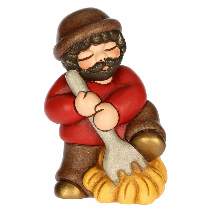 THUN, Mann mit Gabel und Rotheu aus hochwertiger Keramik, Klassische Krippensammlung, Weihnachtskrip