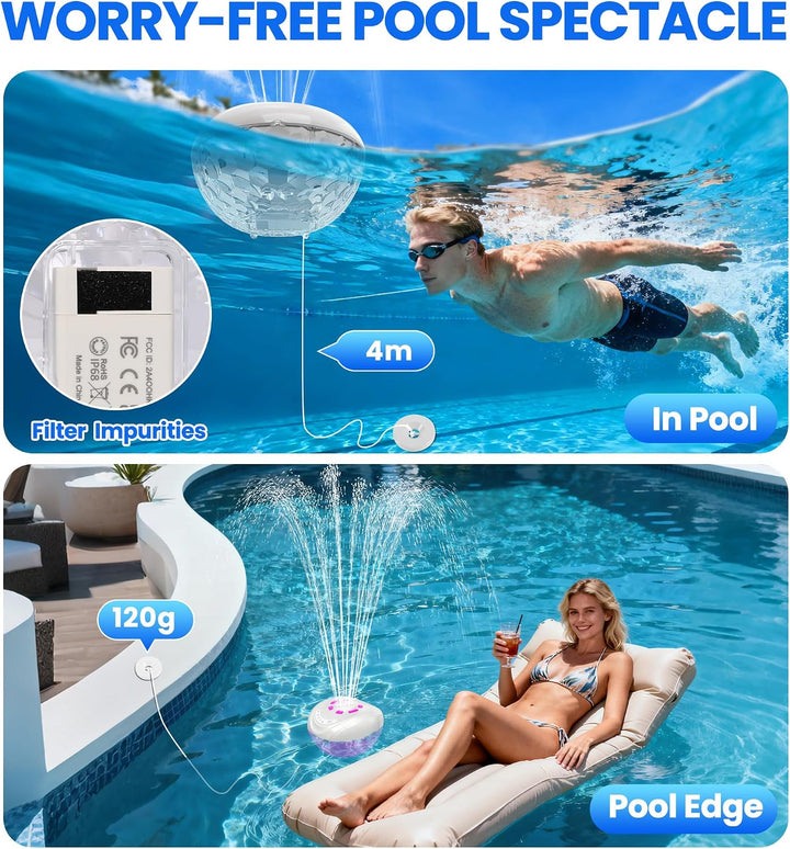 Luxfero 3 in 1 Pool Lautsprecher mit Springbrunnen & Pool Licht,Schwimmender Bluetooth Lautsprecher