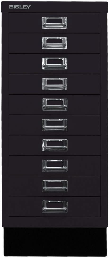 BISLEY MultiDrawer, 29er Serie mit Sockel, DIN A4, 10 Schubladen, Metall, 633 Schwarz, 38 x 27.9 x 6