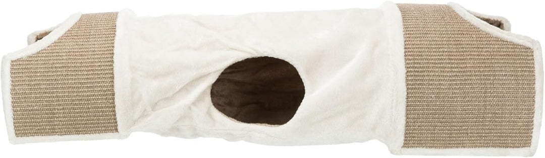 Trixie 43004 Kratztunnel, 110 × 30 × 38 cm, lichtgrau/braun/taupe Zweifach-Höhle mit Tunnel und Krat