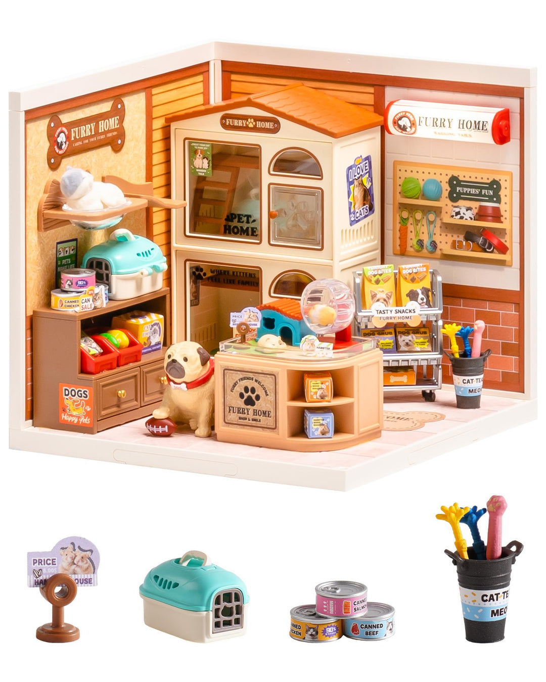 Rolife Super Creator Furry Friends' Home, DIY Miniature House mit Licht, Ohne Kleber, Niedliche Mini
