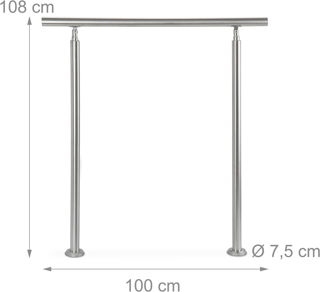 Relaxdays Treppengeländer Edelstahl Set, für Innen und Aussen, Handlauf, 1,0 m lang, 2 Pfosten, ohne