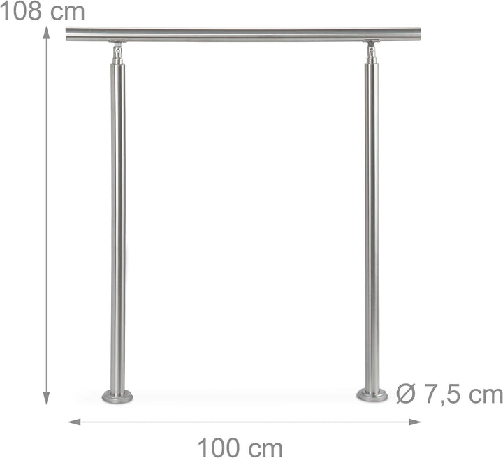 Relaxdays Treppengeländer Edelstahl Set, für Innen und Aussen, Handlauf, 1,0 m lang, 2 Pfosten, ohne