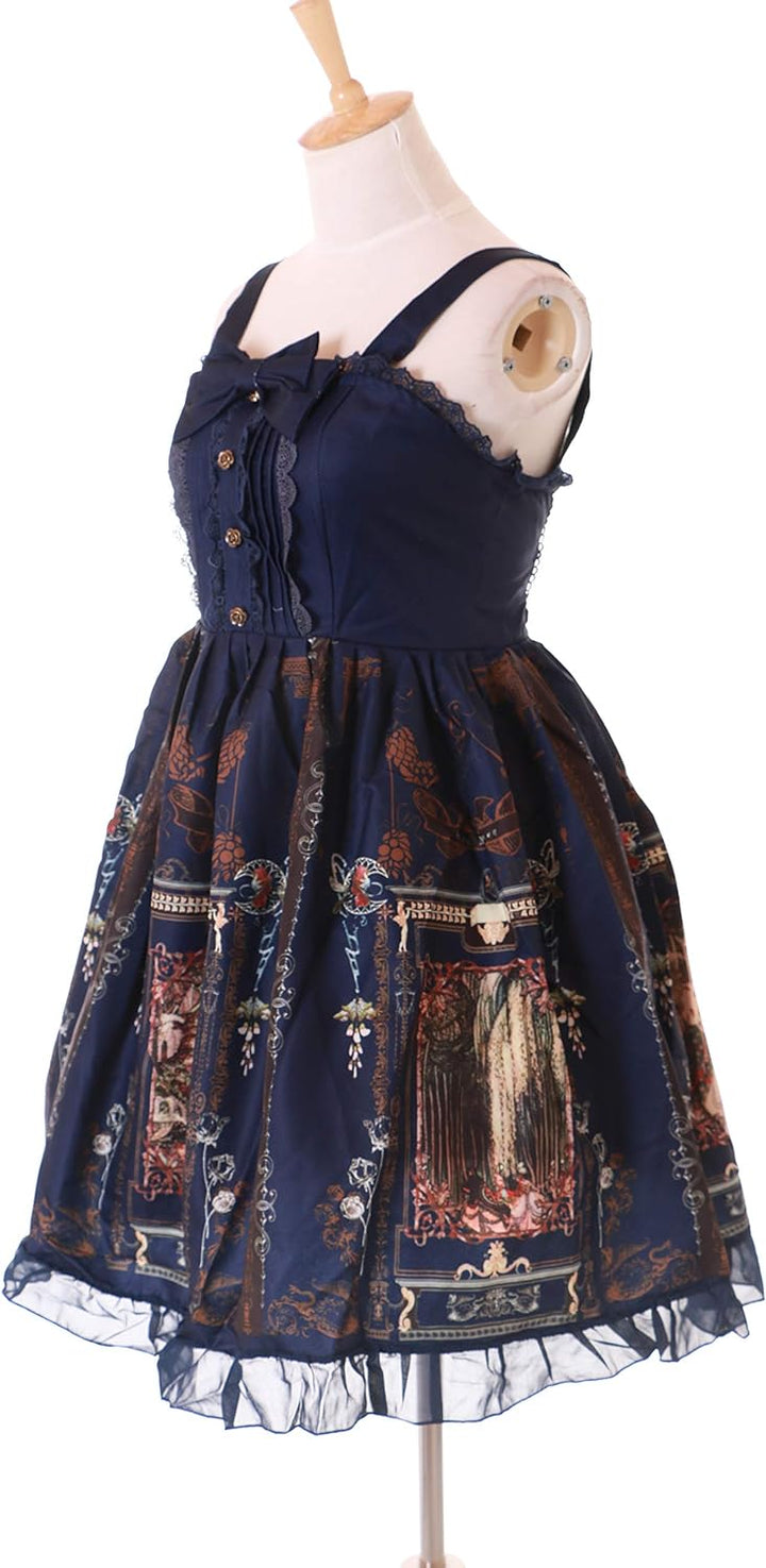 JSK-51-2 Blau Vintage Gemälde Retro Kleid Lolita Cosplay Kawaii Harajuku