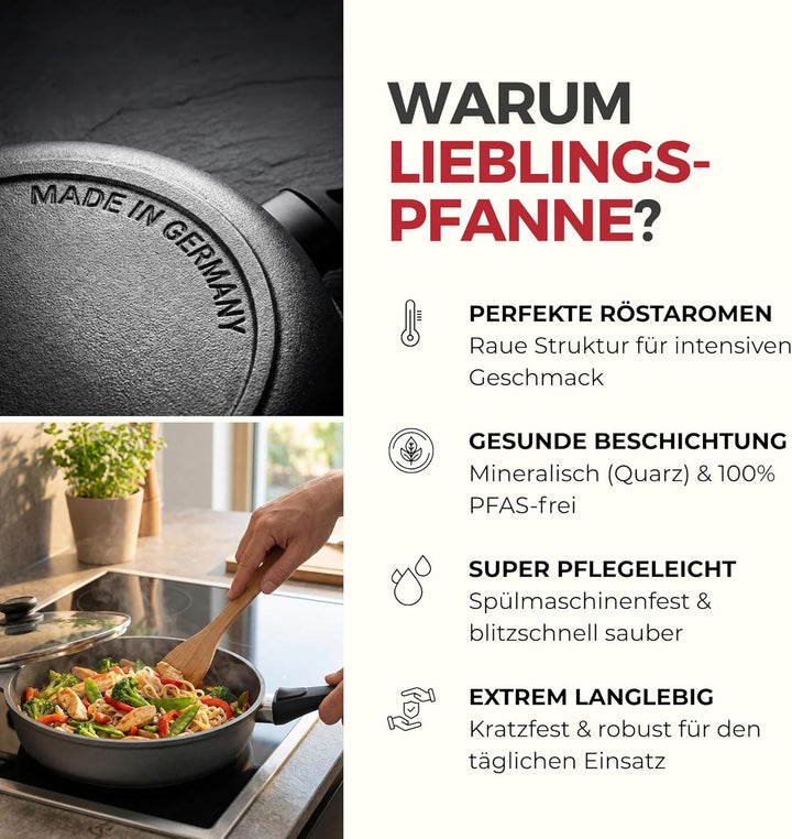 Lieblingspfanne Schmorpfanne 28cm Hochrandpfanne induktionsgeeignet Bratentopf Servierpfannen Alumin