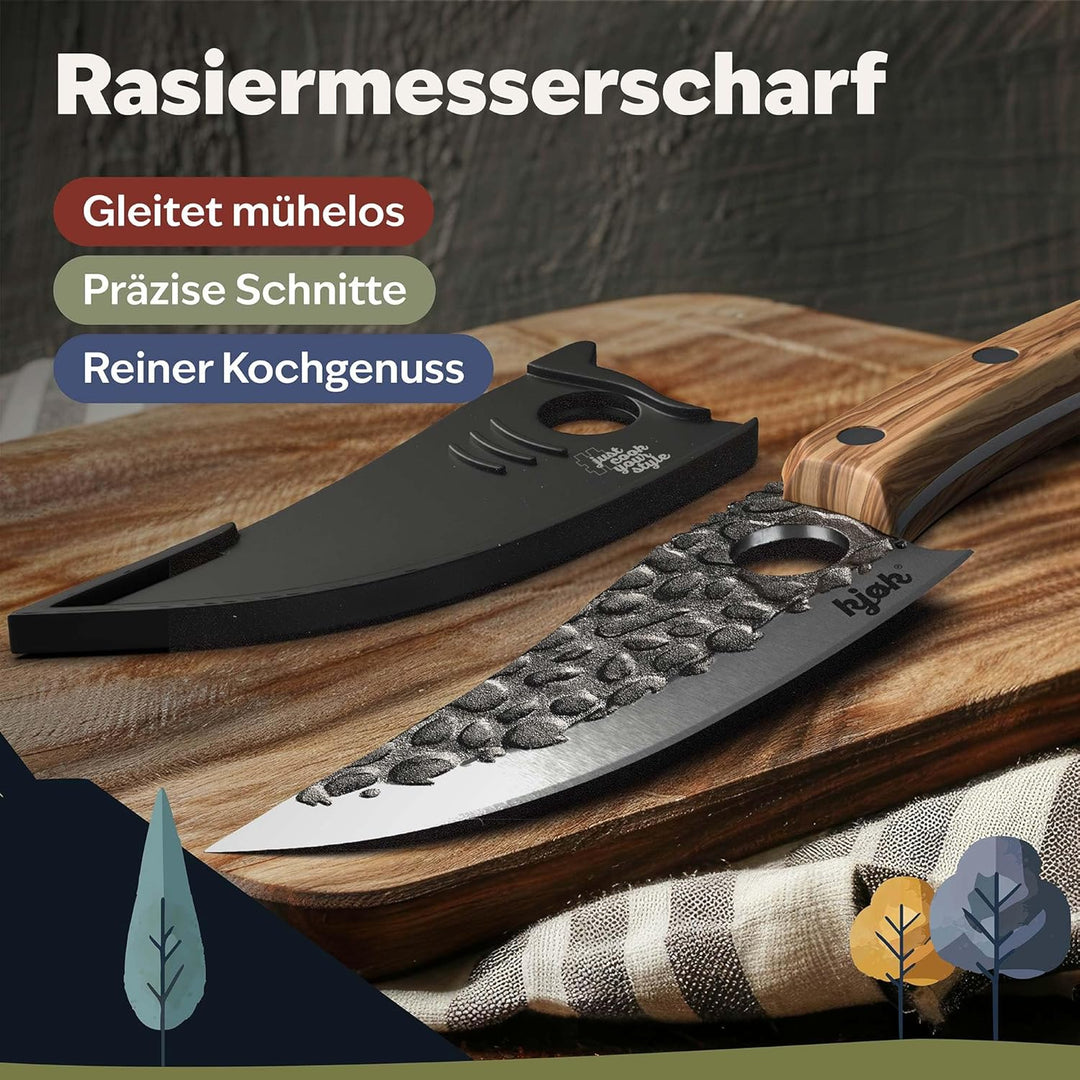 kjøk Premium Küchenmesser japanischer Style Klinge 15cm mit Loch und Olivenholzgriff Härte 56±2 HRC