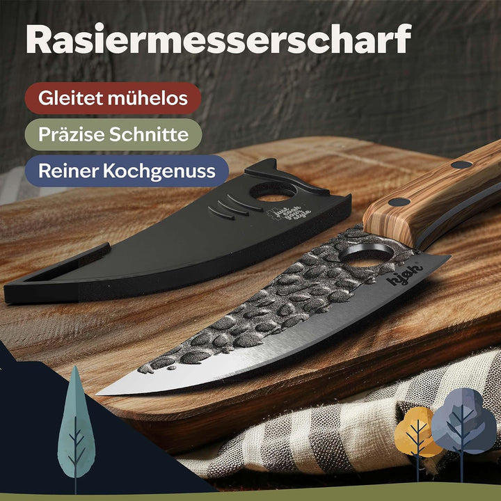 kjøk Premium Küchenmesser japanischer Style Klinge 15cm mit Loch und Olivenholzgriff Härte 56±2 HRC