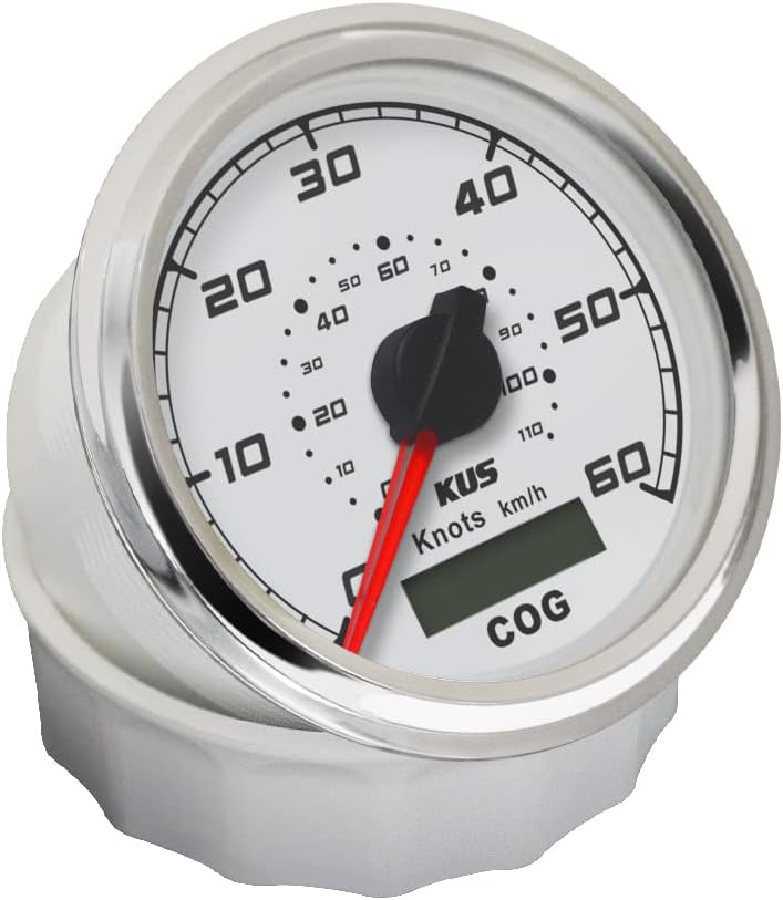 KUS GPS Tacho Kilometerzähler Gauge 60 Knoten für Boot Yacht 85mm 12V/24V (weiss), weiss