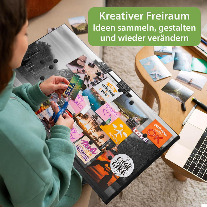 banjado Magnettafel schwarz 78 x 37cm / Magnetwand Metall/Magnetpinnwand als Memoboard/Pinnwand Magn
