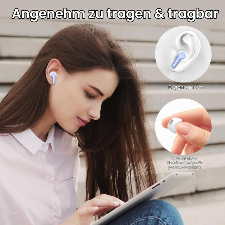 Bluetooth Kopfhörer, Kopfhörer Kabellos Bluetooth 5.4 In Ear, 4 ENC Noise Cancelling Mic Ohrhörer, H