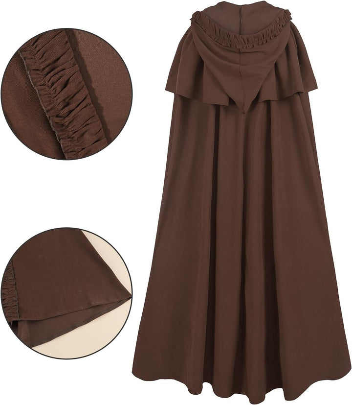 Mittelalter Umhang Damen mit Kapuze – Halloween Cape Vampir Kostüm Hexe Frauen Umhang Schwarz Vampir