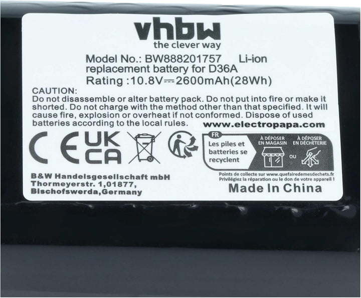 vhbw Akku kompatibel mit Ecovacs D36A, D36B, D36C, D36E, DA60, DA611, DB35 Staubsauger Home Cleaner