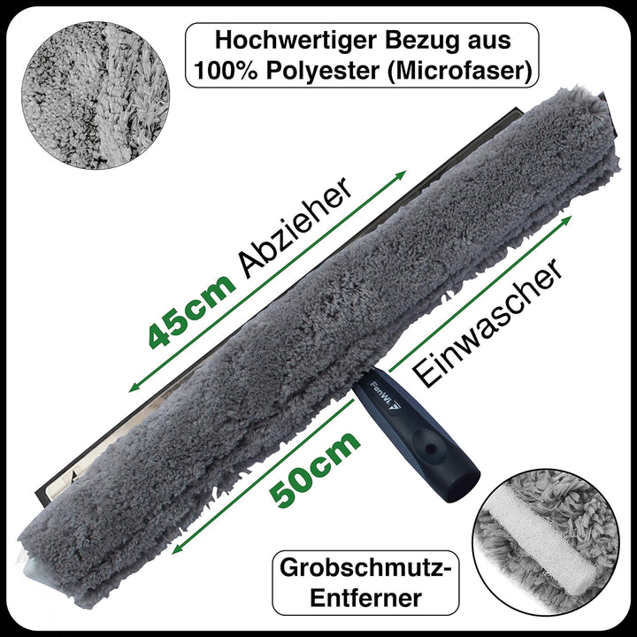 FenWi Kombi Fensterwischer 45/50cm breit für grosse Glas-Flächen mit 2in1 Fensterabzieher & Einwasch
