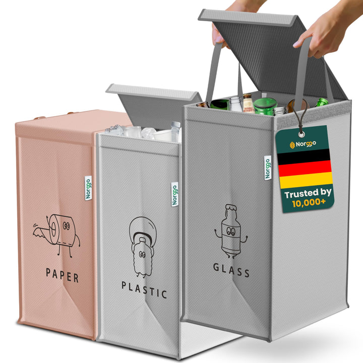 Norggo 3er-Pack Recycling System Taschen - Mülltrennsystem 3fach - Recycling Behälter 40 L - Mülltre