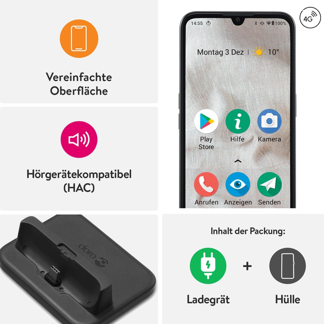 Doro - 8100 Plus - 4G-Smartphone für Senioren - Ohne Vertrag - 6.1'' Display - Notruftaste mit GPS -