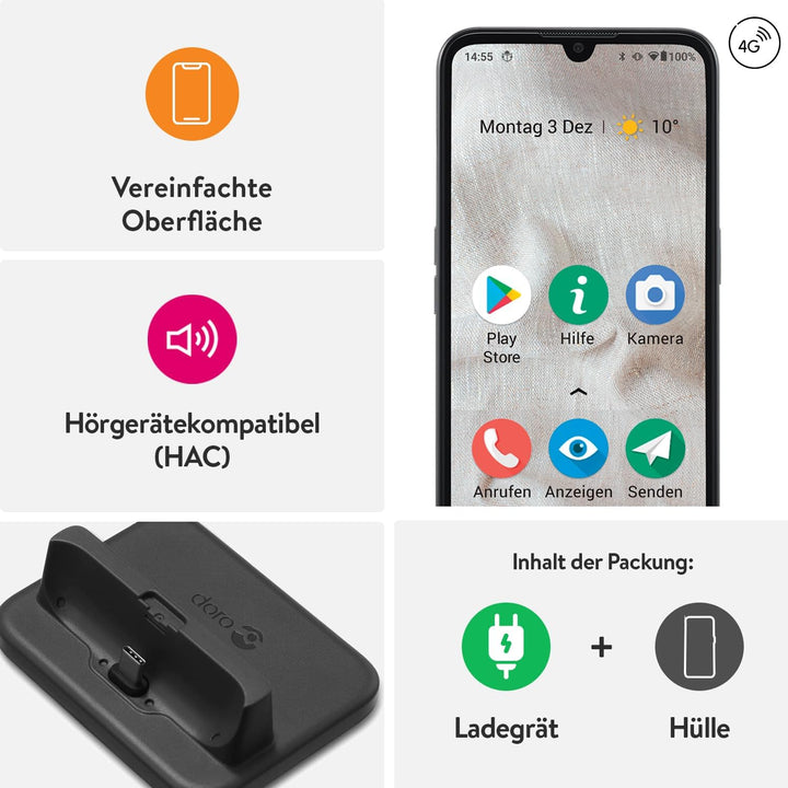 Doro - 8100 Plus - 4G-Smartphone für Senioren - Ohne Vertrag - 6.1'' Display - Notruftaste mit GPS -