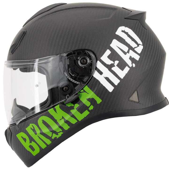 Broken Head BeProud Carbon Grün matt Limitierte Sonderedition - sportlicher Racing Motorrad-Helm S (