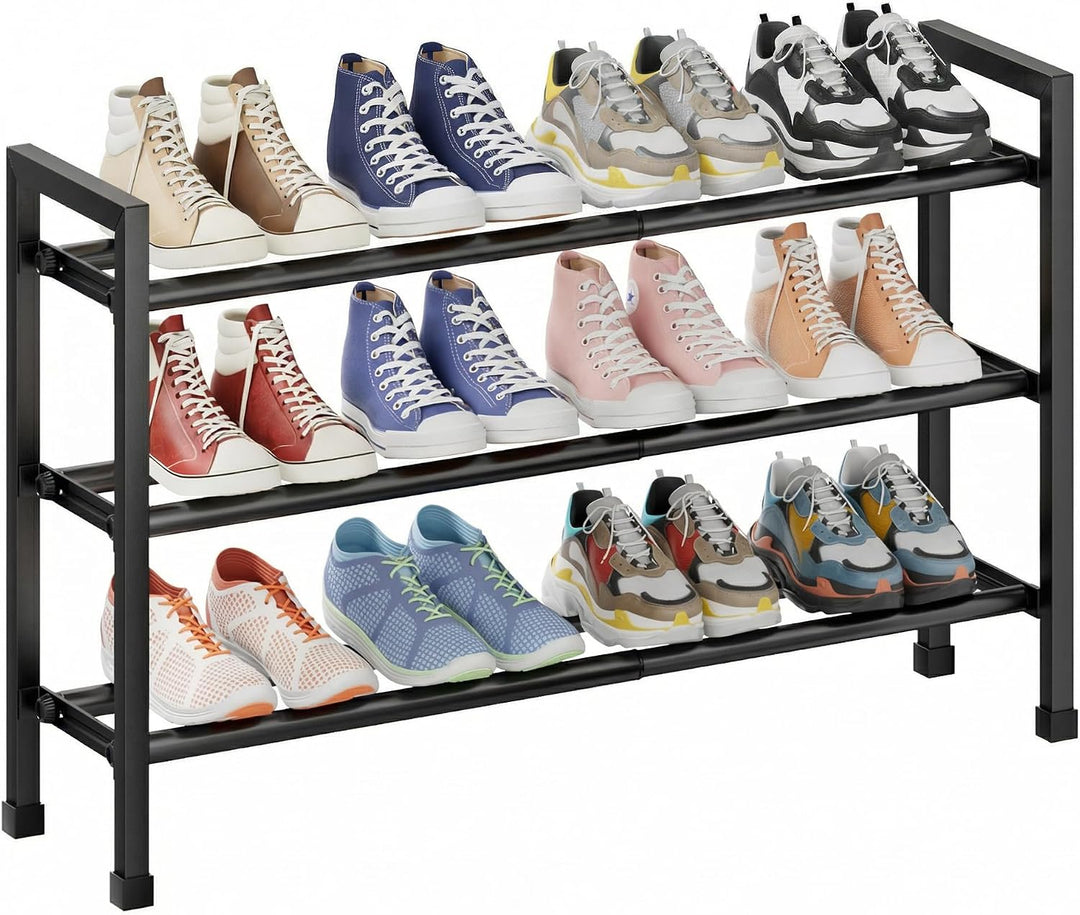Schuhregal Platzsparend, 3 Etagen Schuhablage Ausziehbar 46.7-83.8cm | Schuhaufbewahrung Metall für